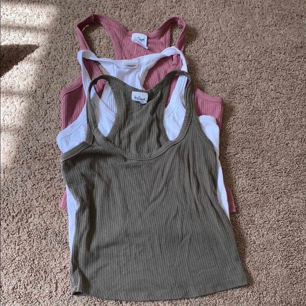 Women's Ribbed Tank Top Set - Pink, White, Green